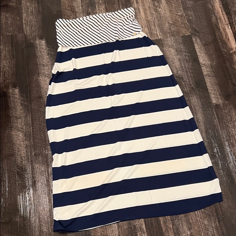 Calvin Klein Navy and White Striped Pencil Skirt